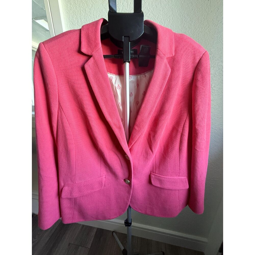 Talbots Stretch Ponte Knit Pink Long Sleeve One Button Suit Blazer Jacket 16P